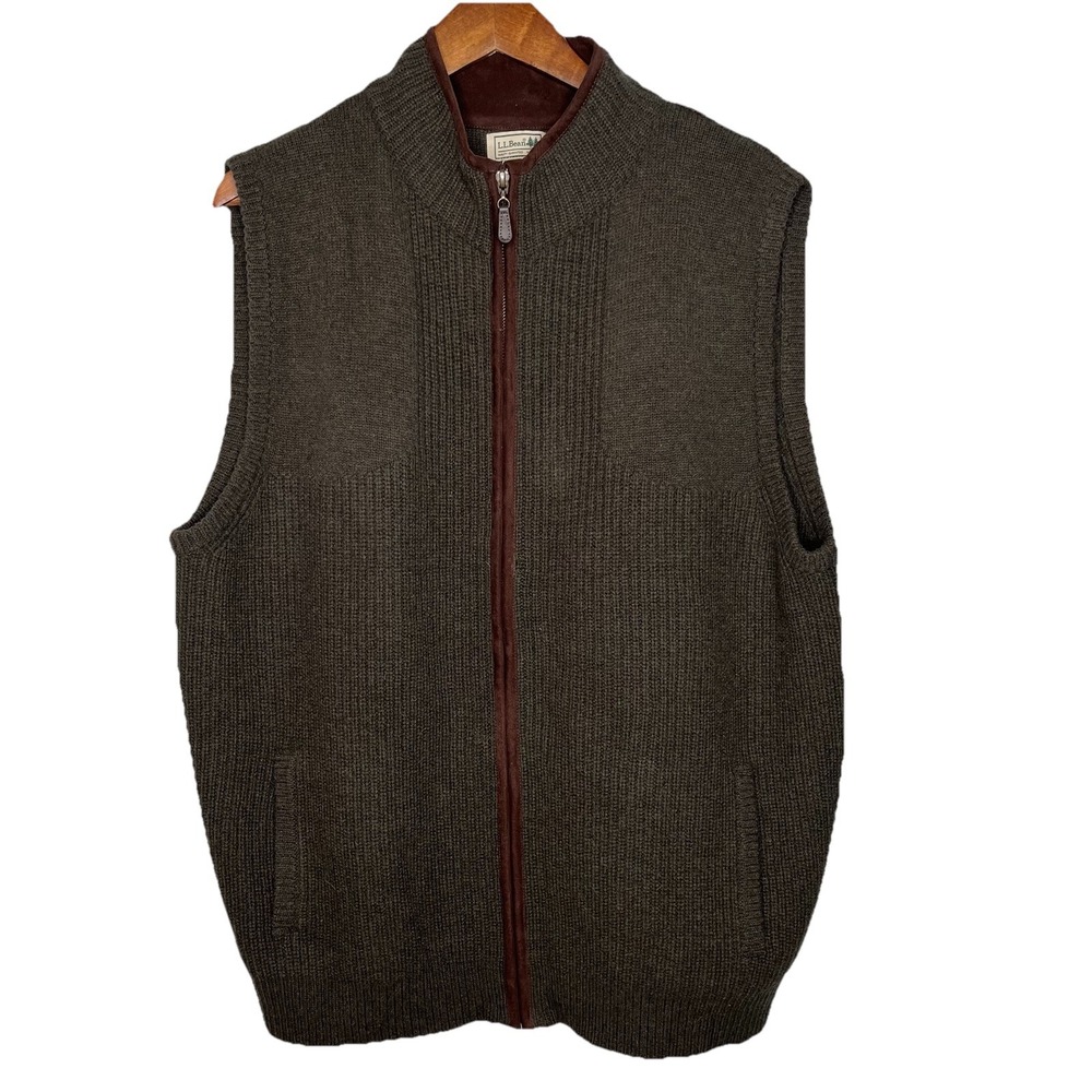 L.L. Bean Men's Waterfowl Sweater Vest 100% Merino Lambswool Green Cabincore XL